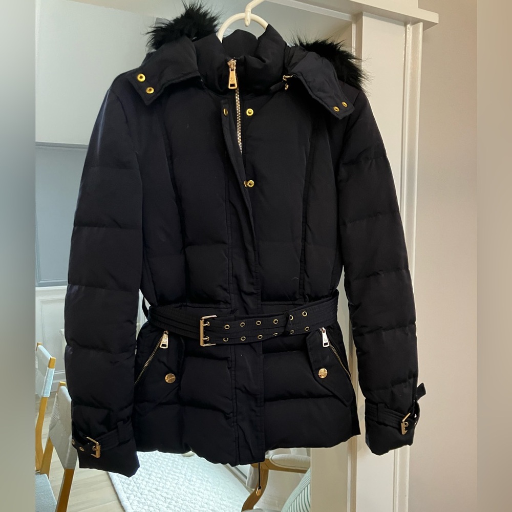 Zara Black Puffer Jacket with Gold Accents
